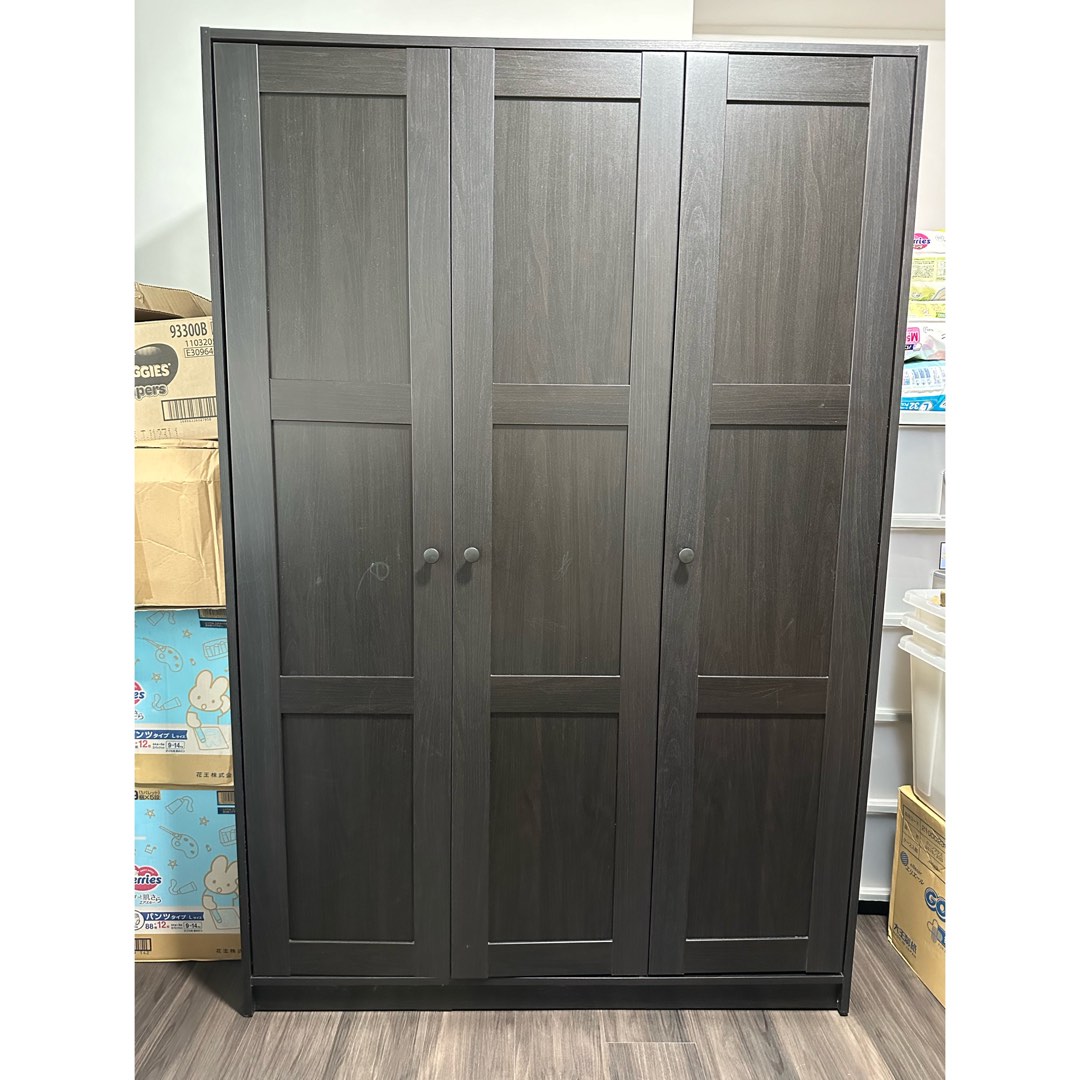 3 Door Wardrobe IKEA Rakkestad black brown, Furniture & Home Living,  Furniture, Shelves, Cabinets & Racks on Carousell