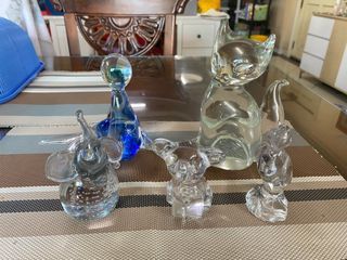 5 Pcs of Authentic Murano Italy Glass Sculpture Cat, Elephant, Seal and Duck - Ramon Orlina Inspired Style
