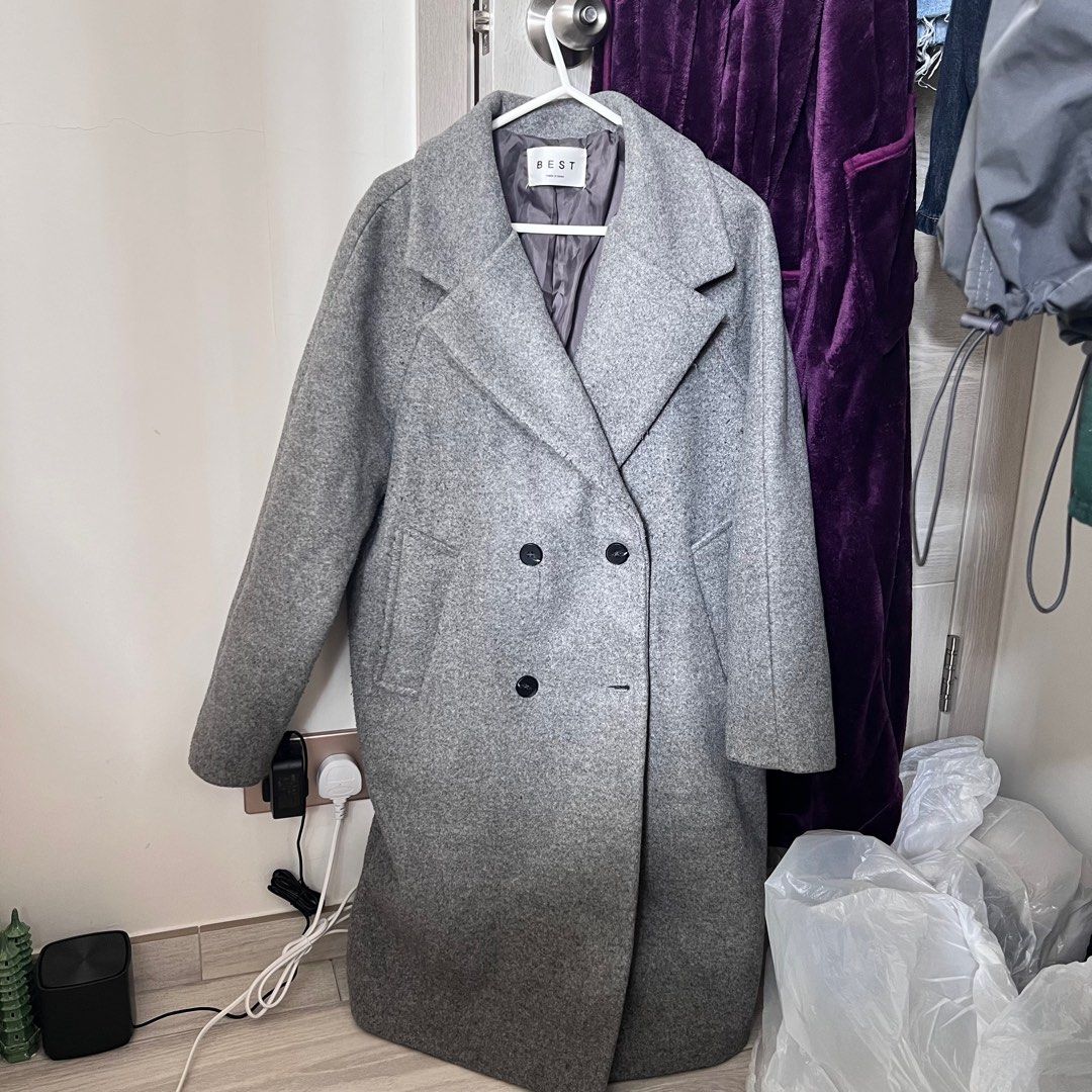 grey winter coat double breasted