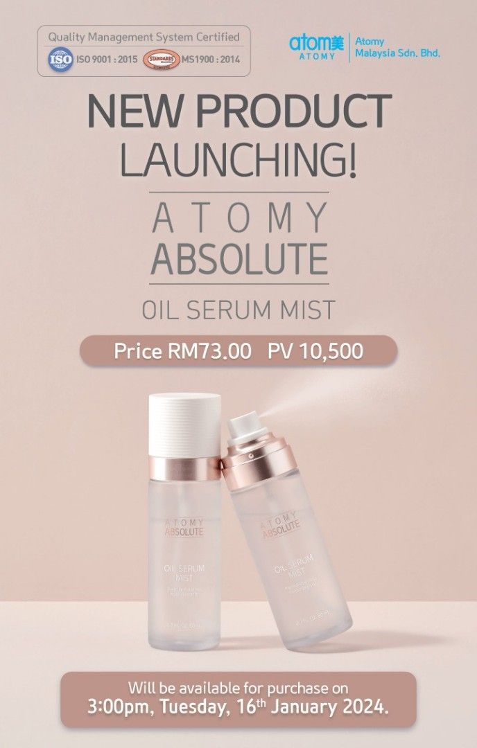 ATOMY ABSOLUTE OIL SERUM MIST, Beauty & Personal Care, Face, Face Care