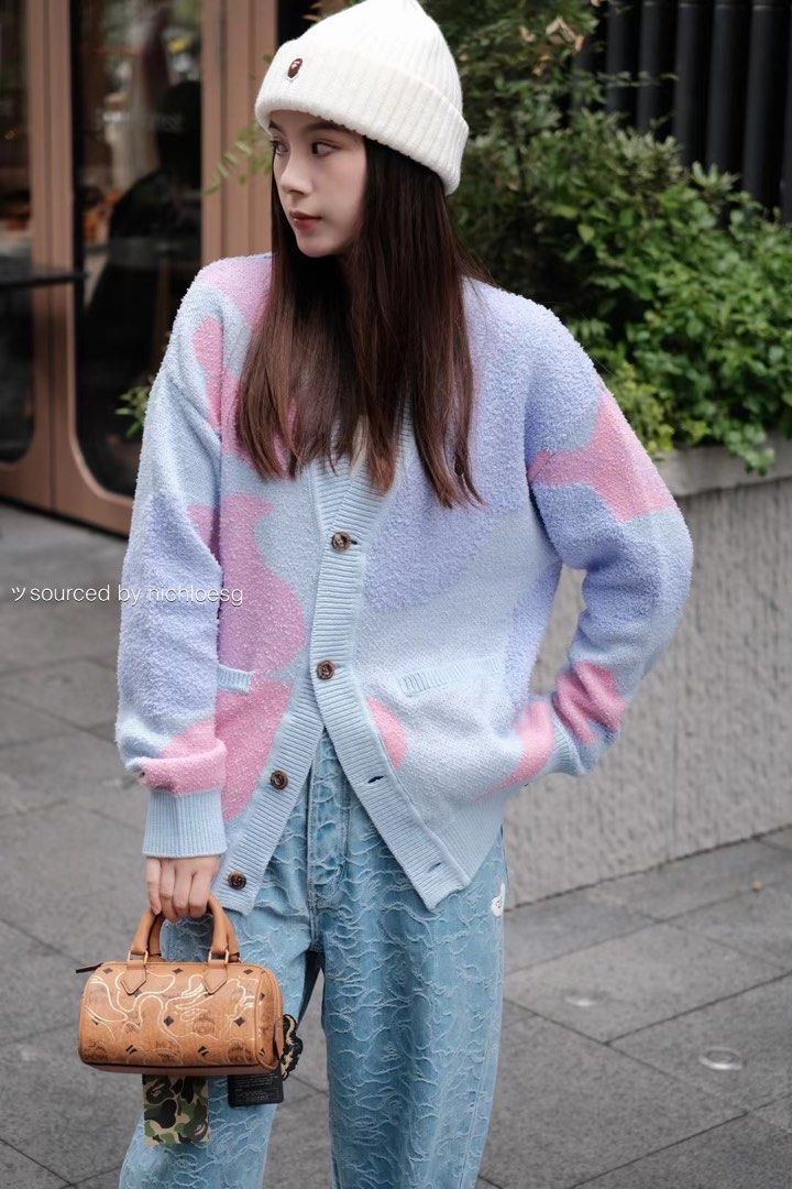 BAPE LIQUID CAMO KNIT CARDIGAN Women s Fashion Coats Jackets and Outerwear on Carousell