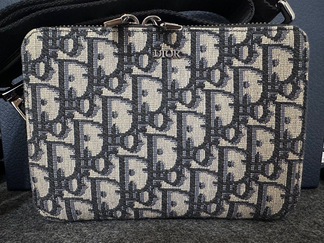 Beige and black sales dior oblique jacquard pouch