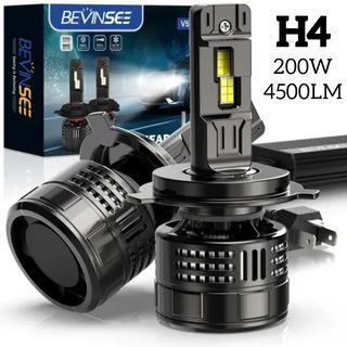 Bevinsee V Serries Error Free Led Light Bulbs H4 200W 45000LM/Pair IP68 Waterproof CSP-4575 Brighter White LED Headlight Bulb