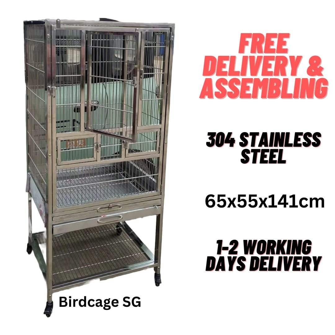 Bird Cage Assembled Stainless Steel Parrot Cage with Trolley for Small ...