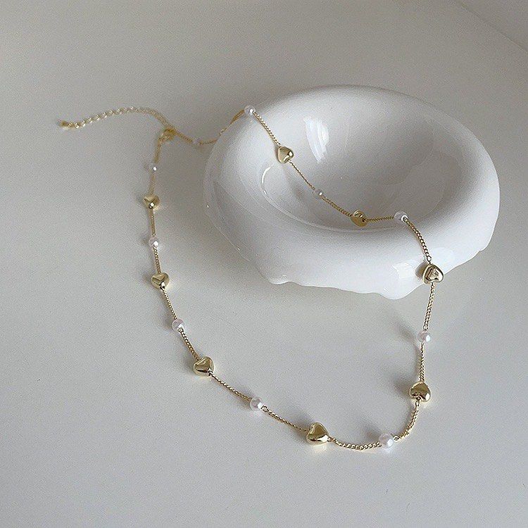 BN Gold Heart and Pearl Necklace Women s Fashion Jewelry