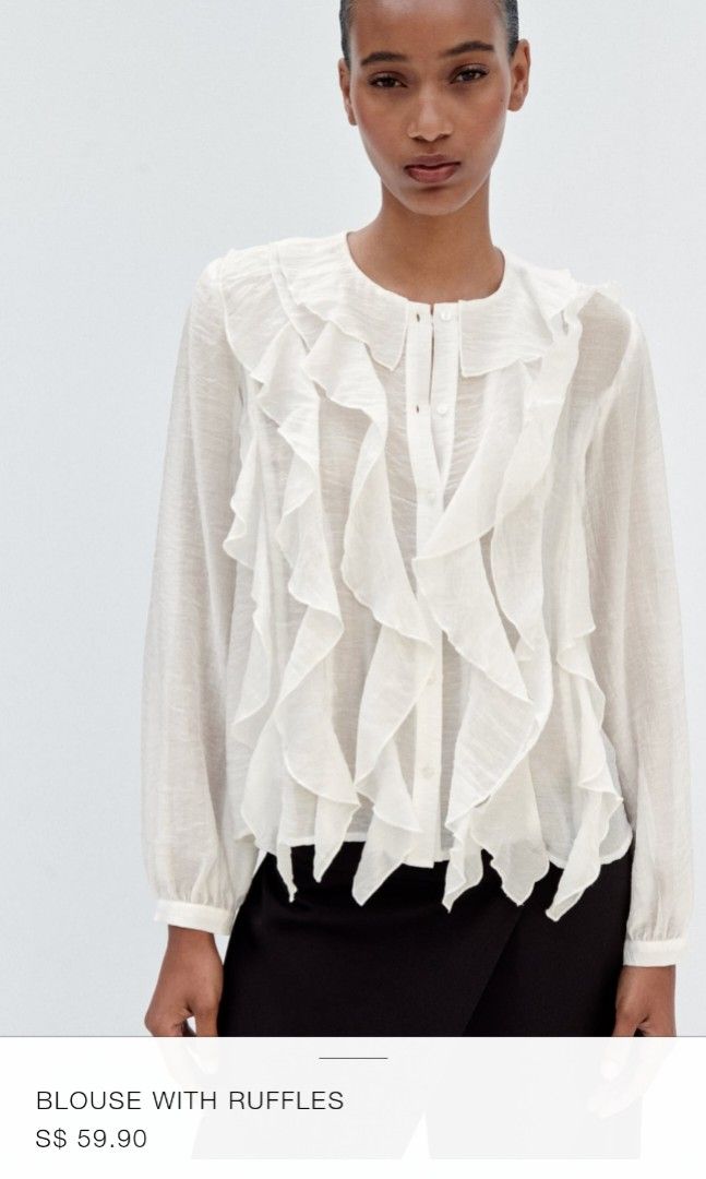 BNWOT Zara white blouse with ruffles Women s Fashion Tops