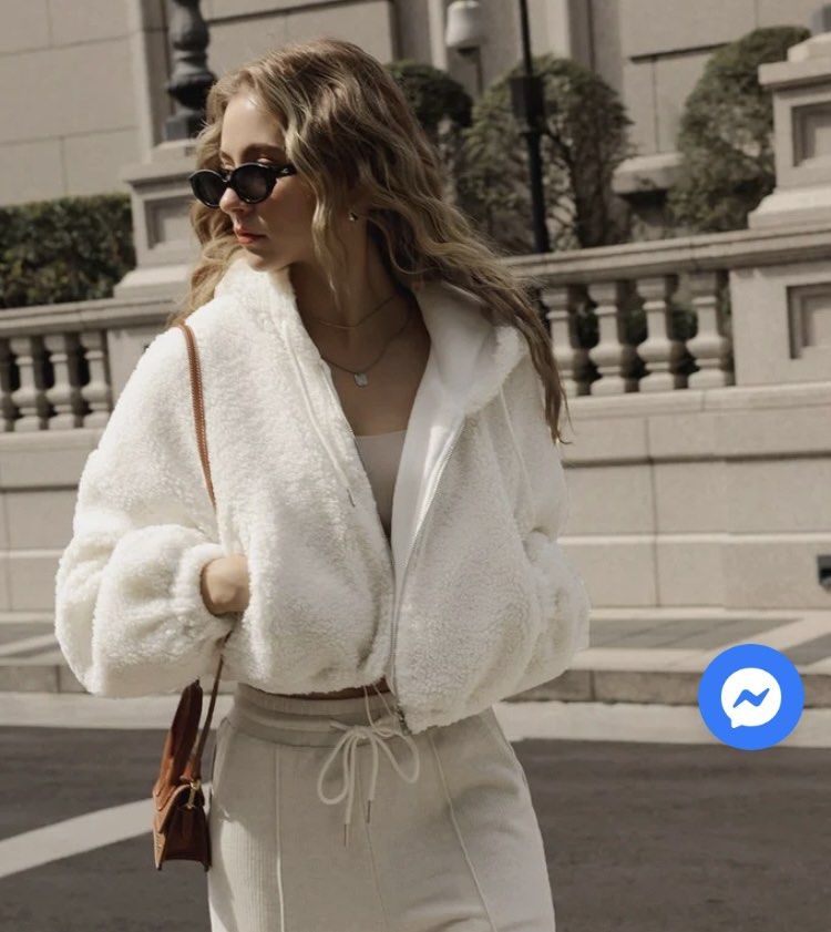 White teddy bear jacket with hood top