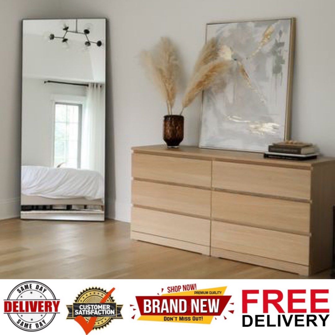 Brand new free delivery White stained oak veneer malm chest of 6 drawer master bedroom creams neutrals wood black and gold decor