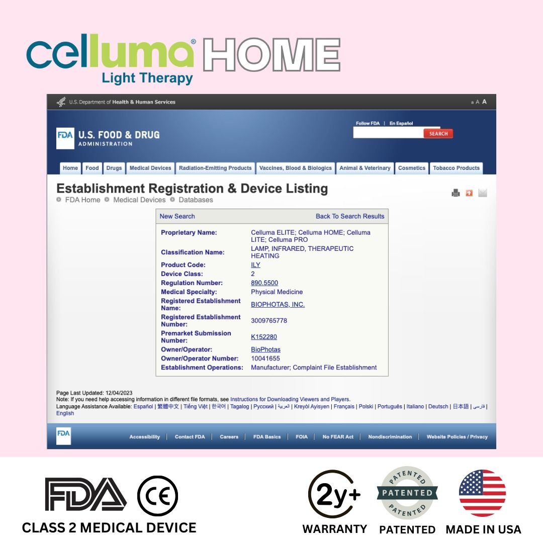 Celluma HOME LED Light Therapy Mask For Wrinkles, Pain FDA & CE Class