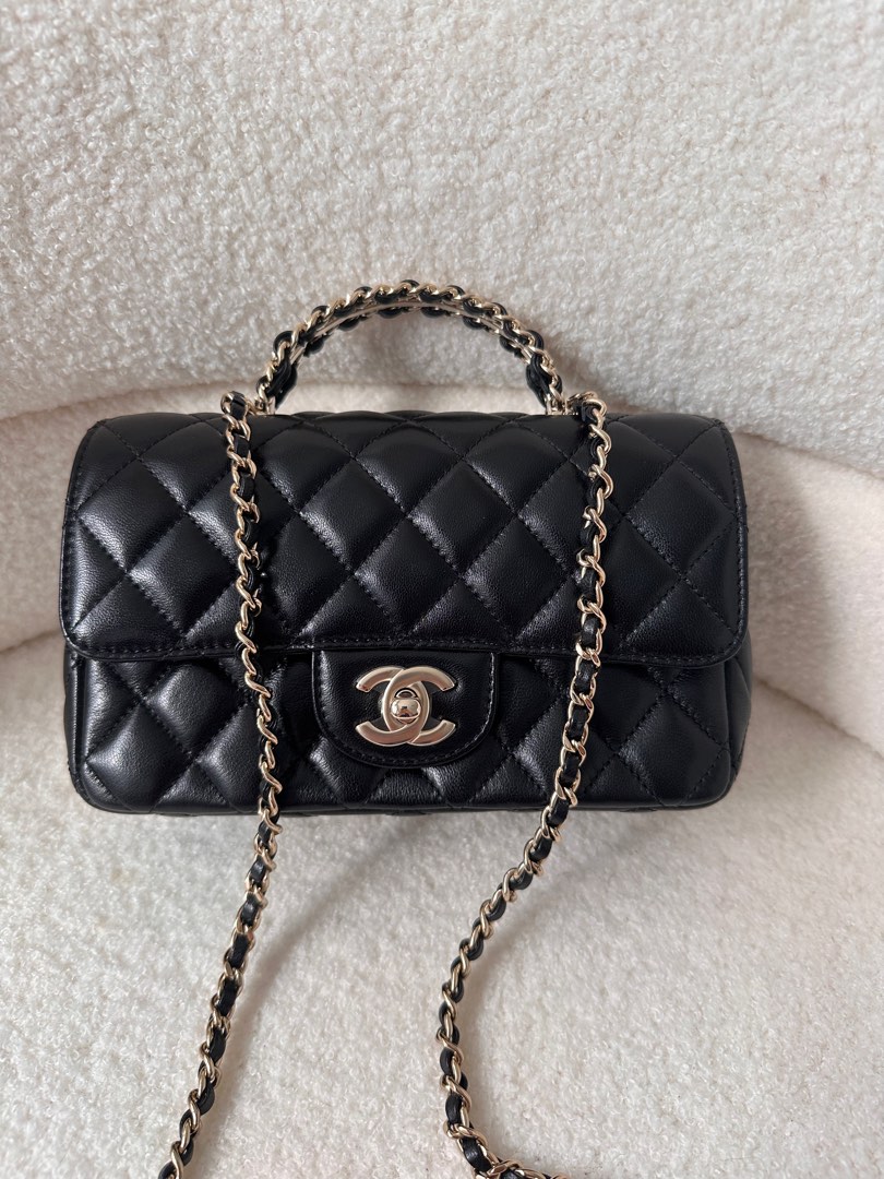 Chanel top handle mini rec with rhinestone 23A Luxury Bags