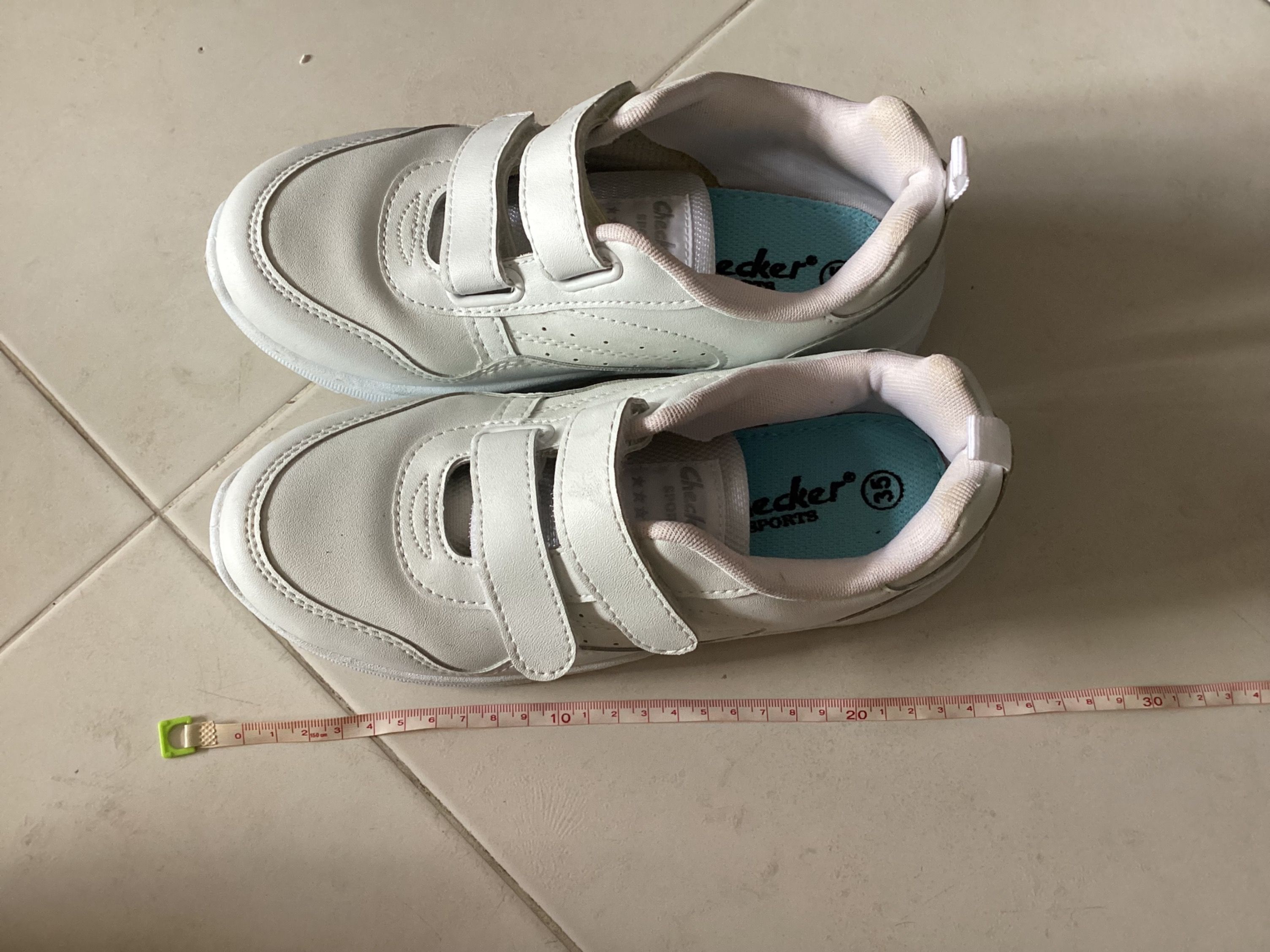 Checker white school shoes