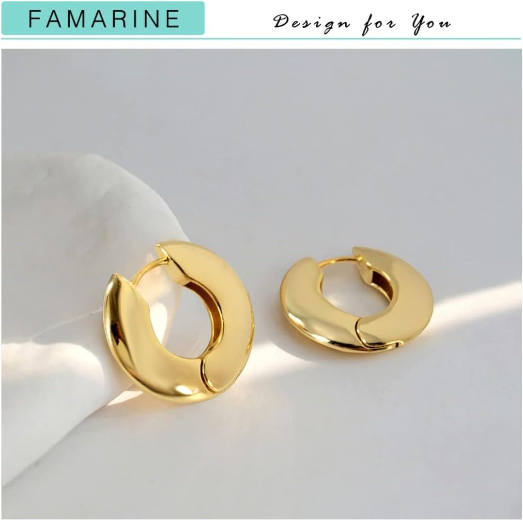 Chunky Gold Earrings for Women Thick Hoop Earrings Girlfriend Gift 14K Gold Plated