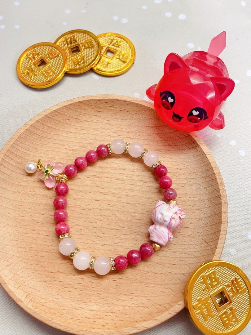 CNY Rhodonite Chinese Lacquer Crystal Bracelet Women s