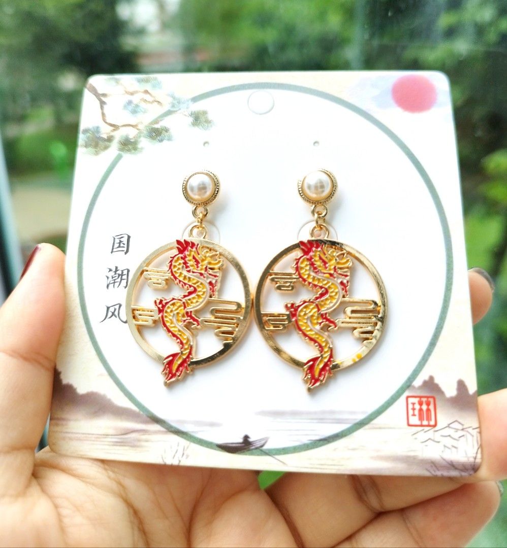 Chinese dragon earrings discount