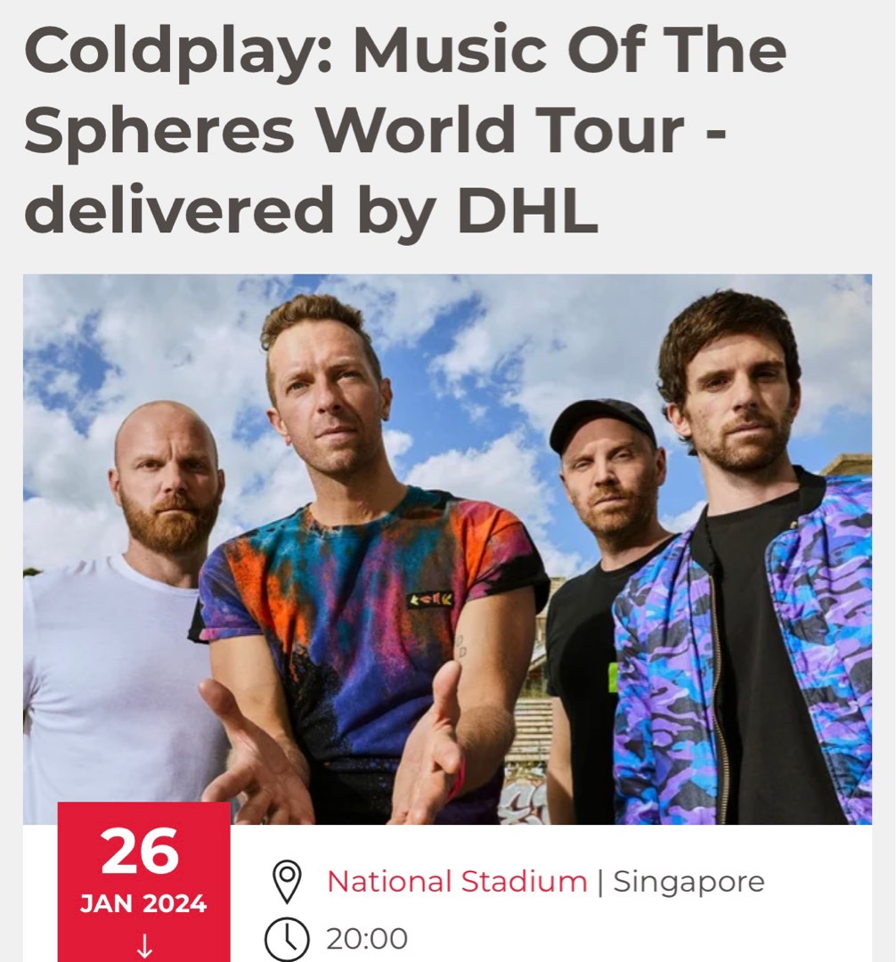  3 Coldplay Tickets for 26 Jan 2024, Tickets & Vouchers, Event Tickets 