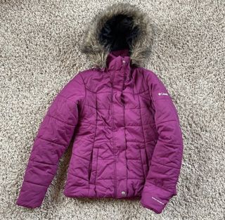 COLUMBIA Snow Eclipse Puff Down Jacket Faux Fur Puffer Winter Coldgear Snow Burgundy Size Large