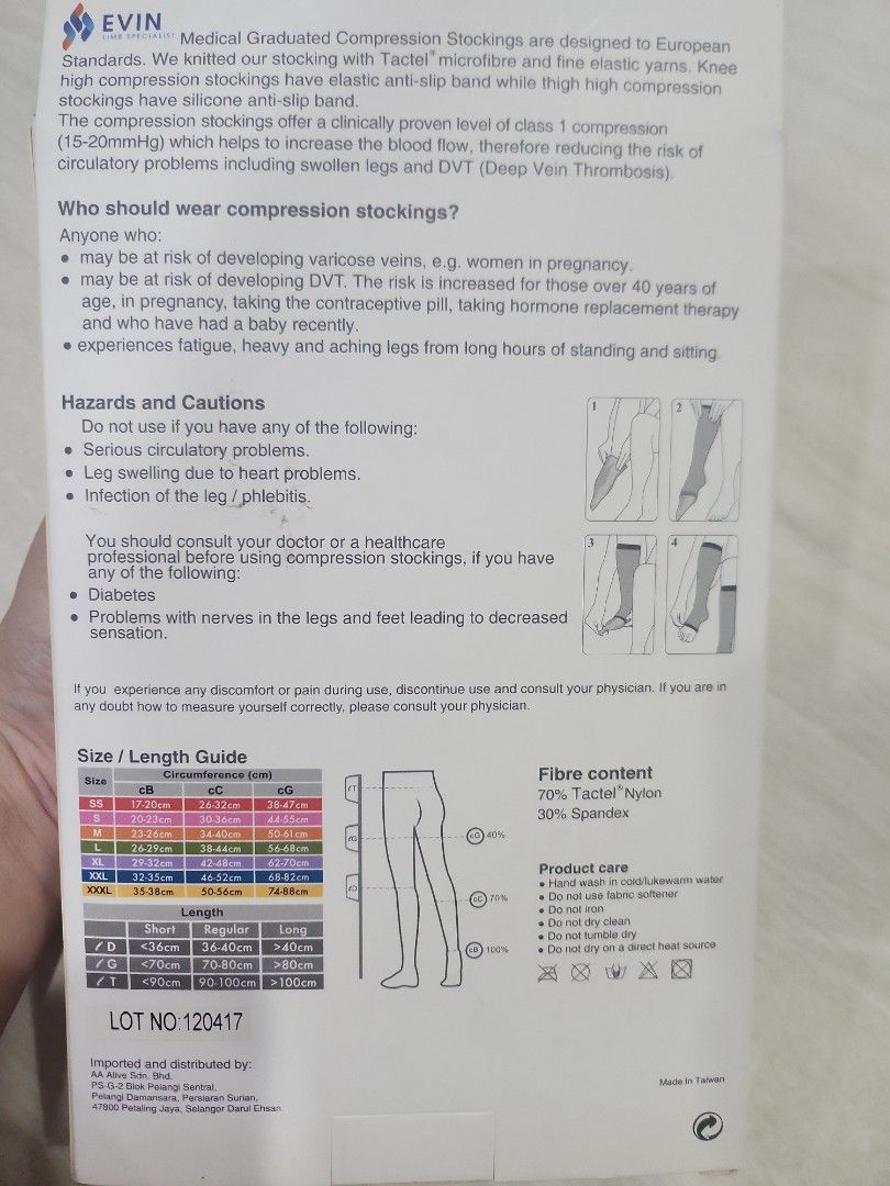 Compression Stocking (Category: Maternity wear) located in Kuala Lumpur. Submitted by collie007 (Listing ID 1279356848, Image 2). Description: - Suitable for ladies who with swollen leg - Anti-slip lace and free dressing aid ensure hassle-free wear experience.