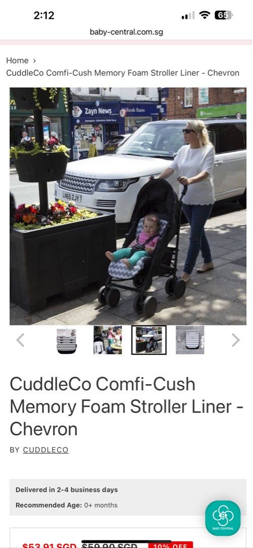 CuddleCo Comfi Cush Memory Foam Stroller Liner Chevron