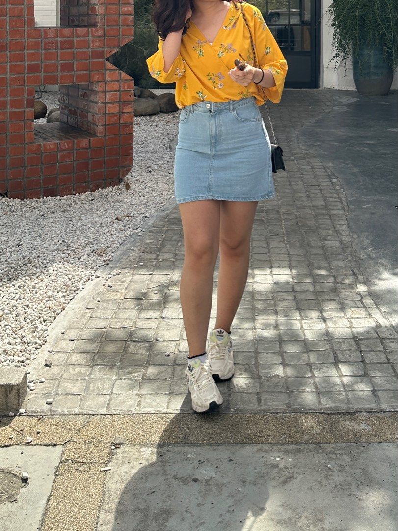 Yellow denim discount skirt and jacket