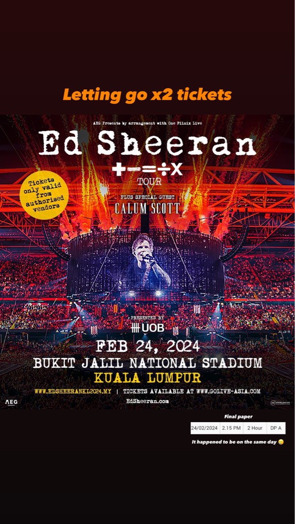 Ed Sheeran Kuala Lumpur 2024 Tour, Tickets & Vouchers, Event Tickets on