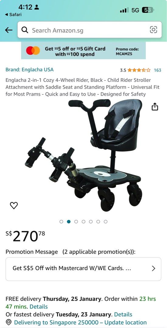 Englacha 2 in 1 Cozy 4 Wheel Stroller Attachment with Saddle Seat