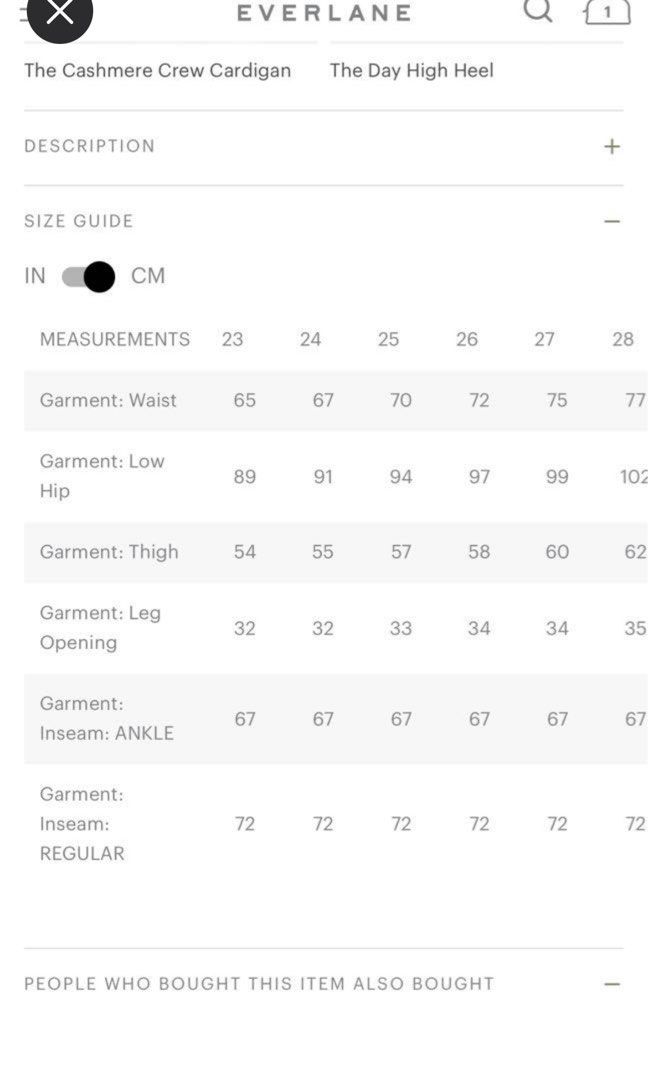 Everlane denim size discount chart