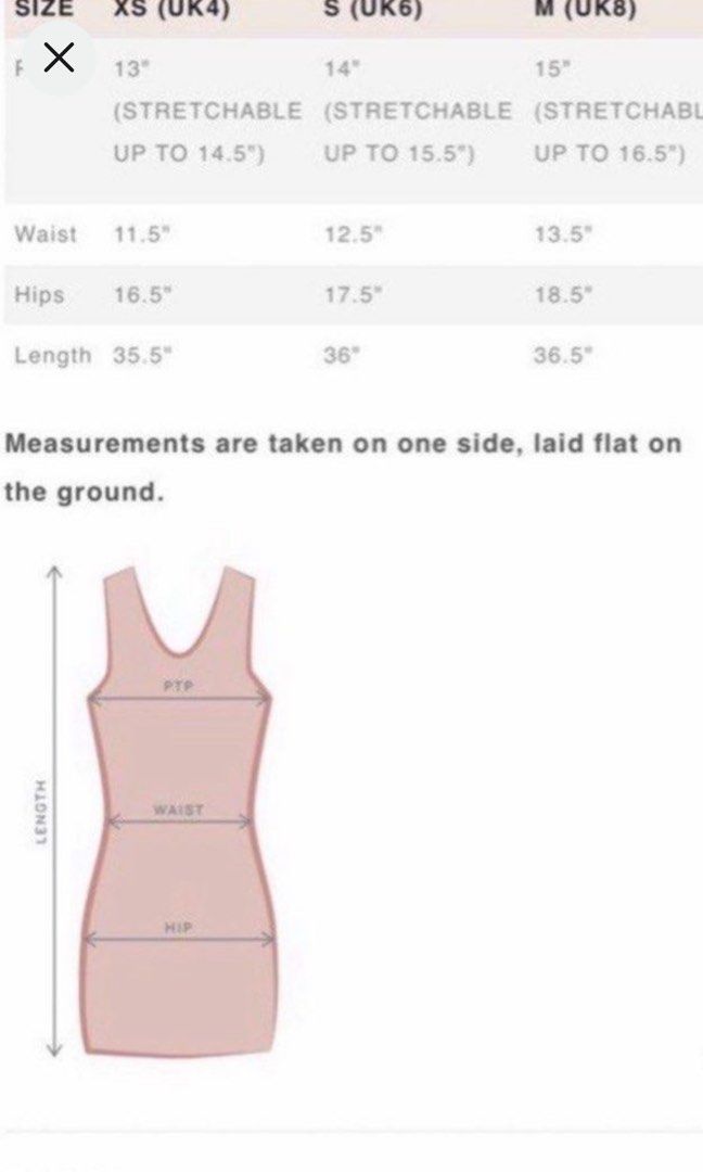 Women's Size Chart for Pink Tube Dress