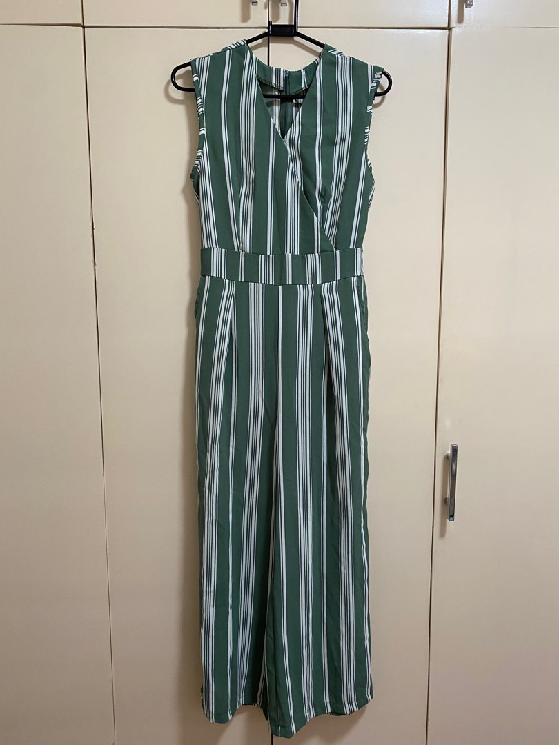 Green striped jumpsuit, Women's Fashion, Dresses & Sets, Jumpsuits on Carousell