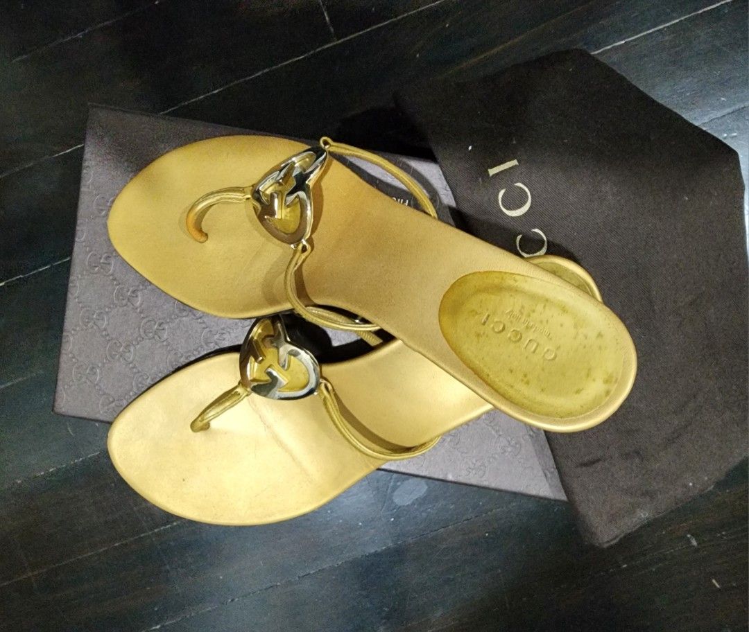 Gold gucci new arrivals sandal heels