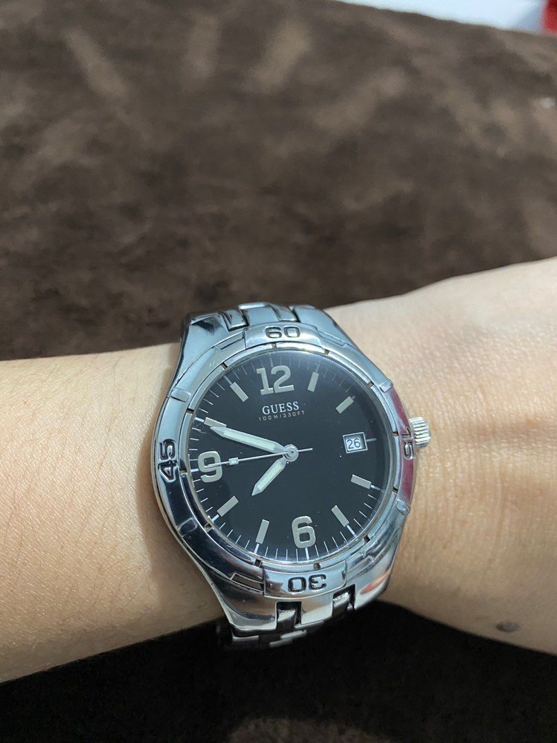Guess Watch - Men or Women (Category: Luxury Watches) located in Rizal. Submitted by preloved1143 (Listing ID 1279394237, Image 1). Description: Preloved Watch Unisex with minimal hairlines black dial big face .