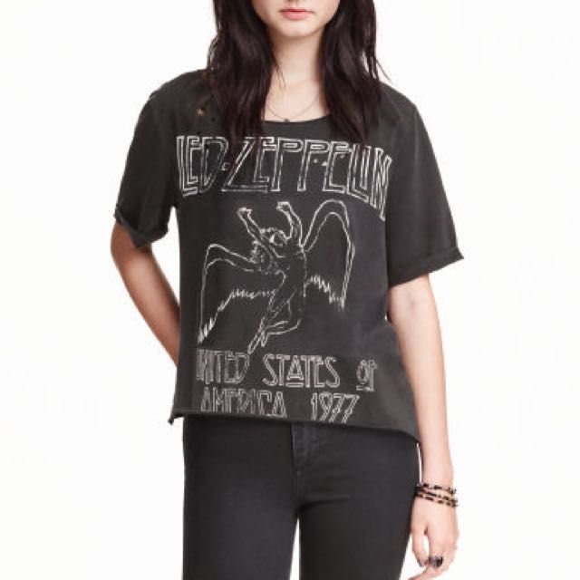 H M Led Zeppelin distressed semi crop top
