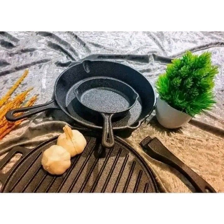 HOME BASICS 4PIECE CAST IRON COOKWARE SET (Category: Cookers) located in Manila. Submitted by bongsy999mall (Listing ID 1279423221, Image 2). Description: RESELLER:1300php :HOME BASICS 4PIECE CAST IRON COOKWARE SET ✔️Authenctic! 𝐏𝐑𝐎𝐃𝐔𝐂𝐓 𝐃𝐄𝐒𝐂𝐑𝐈𝐏𝐓𝐈𝐎𝐍: Made of Durable Cast Iron Pre-seasoned Interior and Exterior with Rapeseed Oil which is a Good Source of Antioxidant Vitamin E Can use in High Temperatures as Cast Iron is Highly Hea