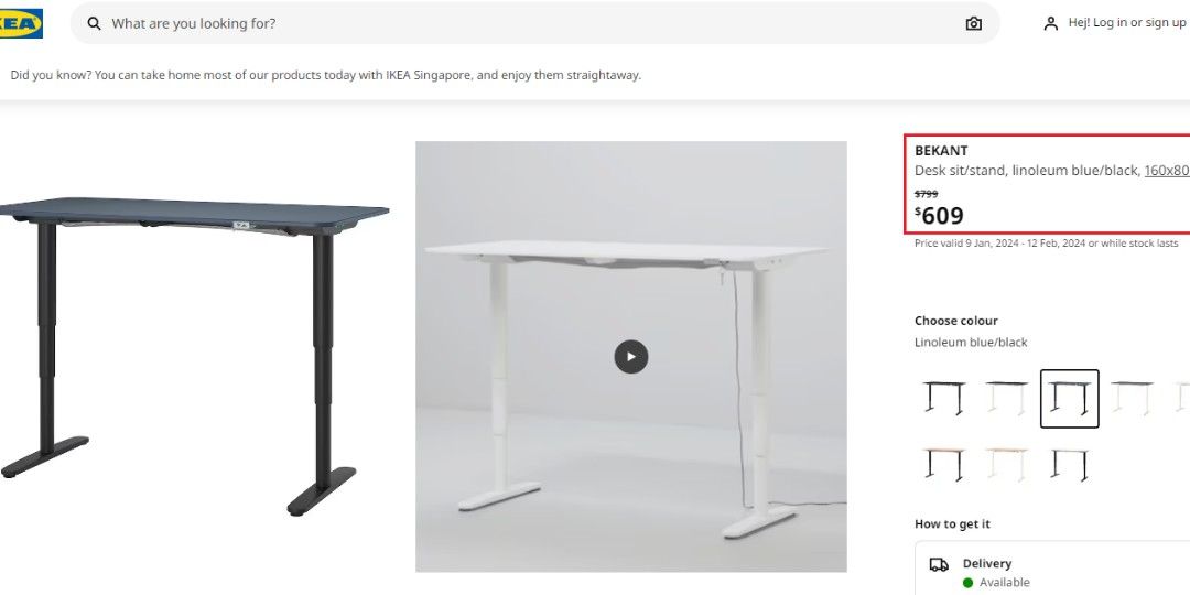 Ikea Bekant Electric Adjustable Sit/Standing Table Desk, Furniture