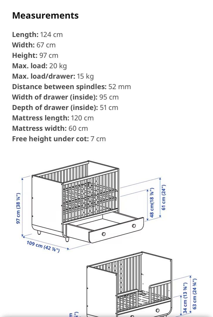 IKEA MYLLRA crib with drawer, Babies & Kids, Baby Nursery & Kids