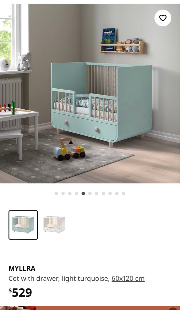 IKEA MYLLRA crib with drawer, Babies & Kids, Baby Nursery & Kids