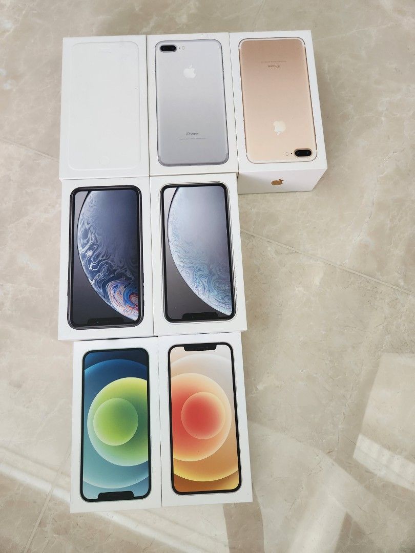 Iphone Boxes (Category: iPhone Others) located in Singapore. Submitted by jen_collection (Listing ID 1279341586, Image 1). Description: Iphone boxes - Iphone 6plus, Iphone7 plus, IphoneXR, Iphone12 price per box.