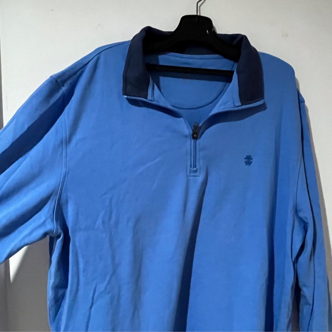 Izod Saltwater Blue Half Zip Sweater Long Sleeve Biru Fesyen
