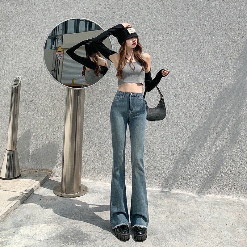 Women's Button Pocket Korean Style Versatile Daily Wear Flare Jeans