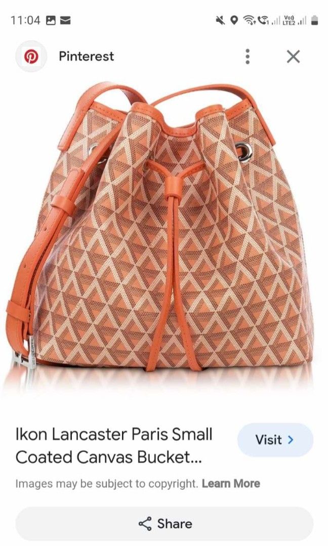 Lancaster Ikon Small Bucket Bag (Category: Luxury Bags & Wallets) located in Dasmarinas. Submitted by dailythrifthings (Listing ID 1279457597, Image 2). Description: ✅ with zip removable leather pouch ✅ leather drawstring closure ✅ adjustable shoulder strap ✅ similar to Goyard bags.