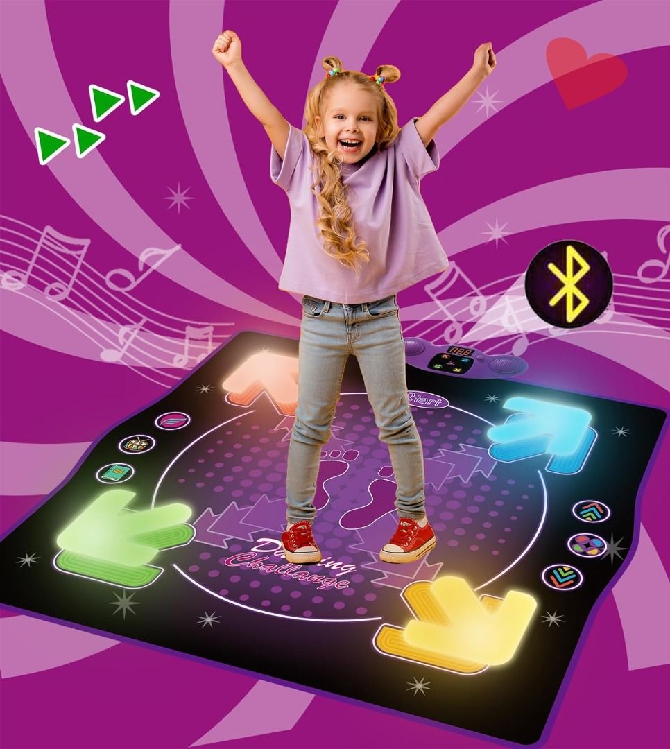 Dance Mat, Electronic Musical Play Mats Pink Dance Pad with LED Lights,  Dance Game Toy Gift for Kids with 5 Game Modes, Christmas Birthday Gifts  for 3 4 5 6 7 8 9 10 Year Old Girls Toys 