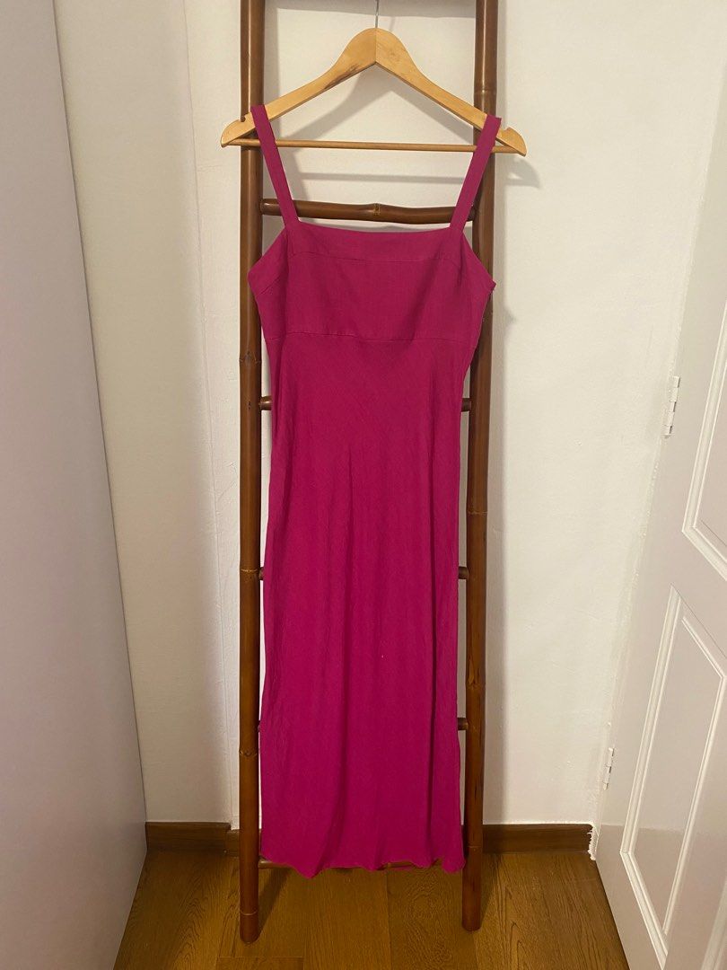 massimo dutti pink dress Flowing Pleated Spaghetti Strap Dress - Pale Pink - L - Massimo Dutti