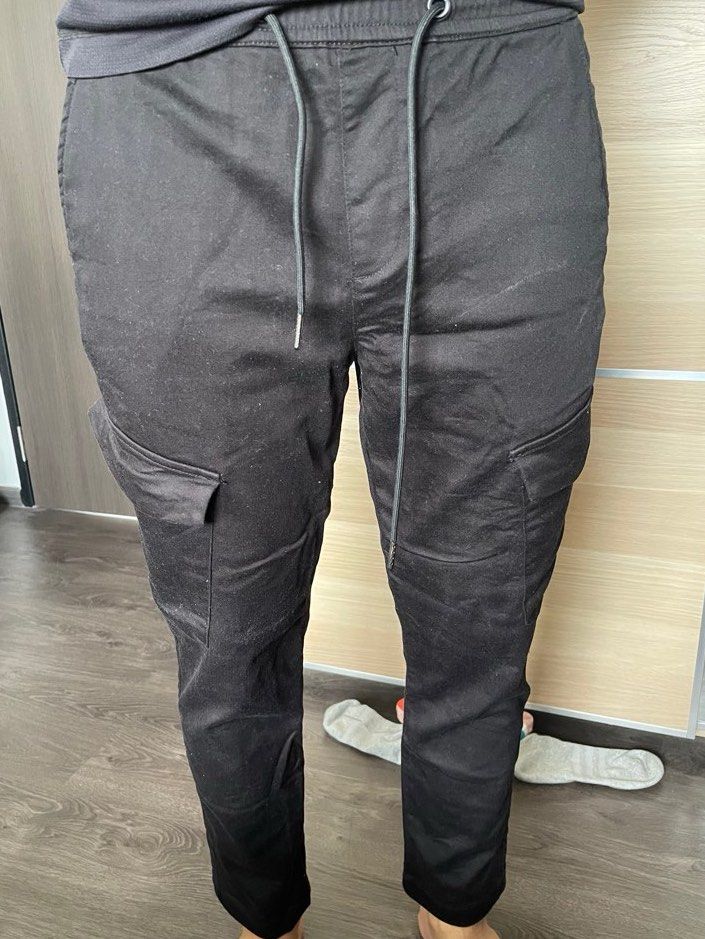 Mens black slim cargo pants discount