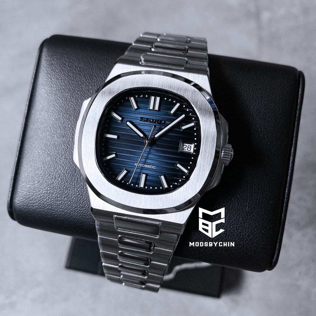 BUILD Seiko Nautilus Faded Blue Black Mod Men s Fashion Watches