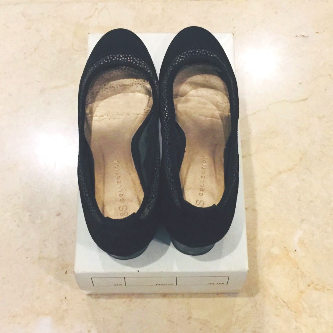 M S Marks and Spencer Collection Black Suede Leather Slip On Heels