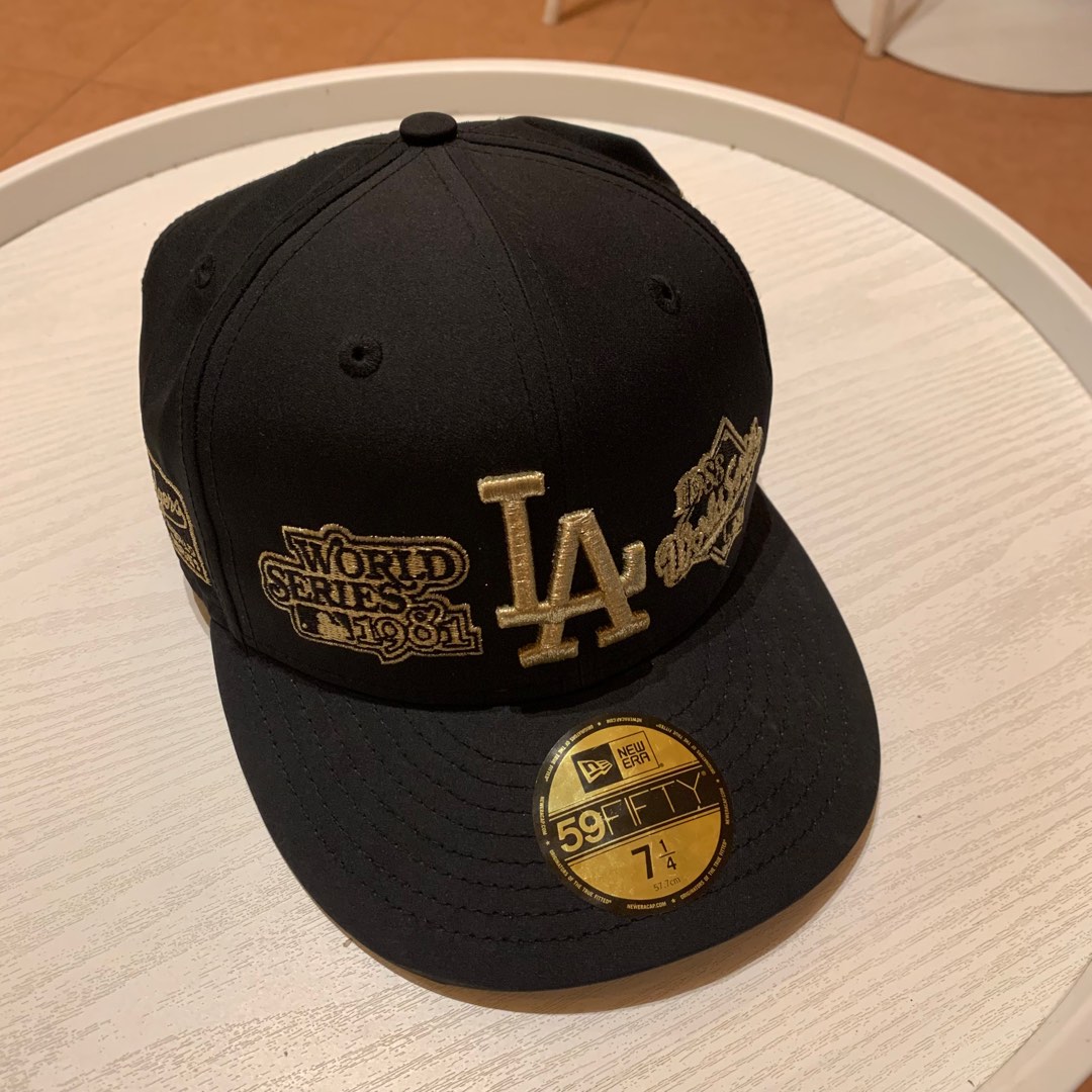 New Era 59fifty LA Dodgers World Series Black Gold 7 1/4, Men's Fashion