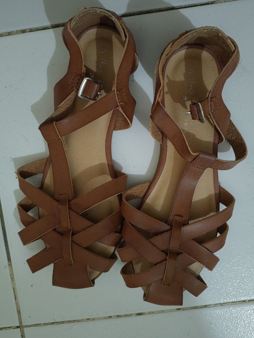 Next UK Leather sandals Tan Women s Fashion Footwear Flats