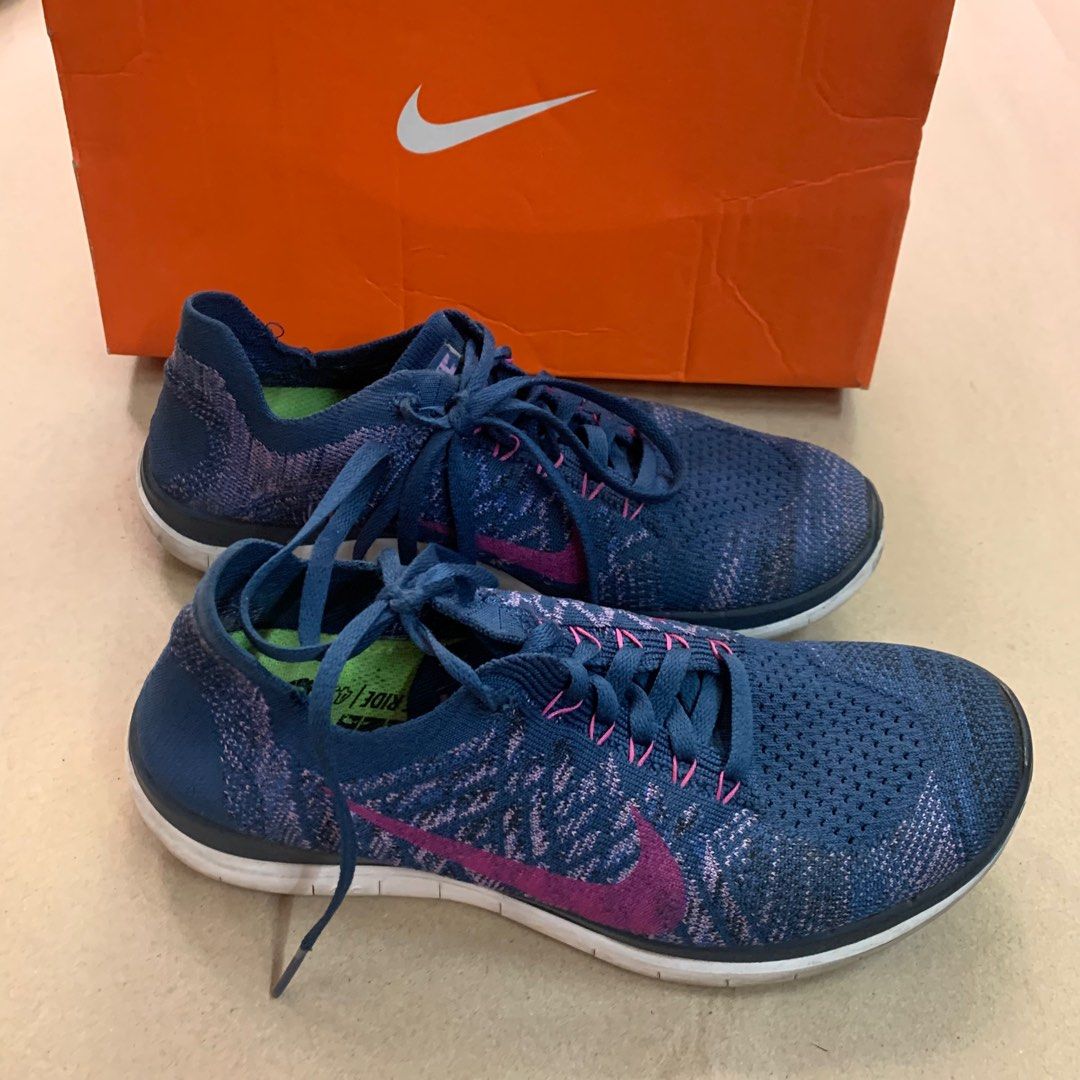 Nike Blue Free Flyknit Women s Fashion Footwear Sneakers on