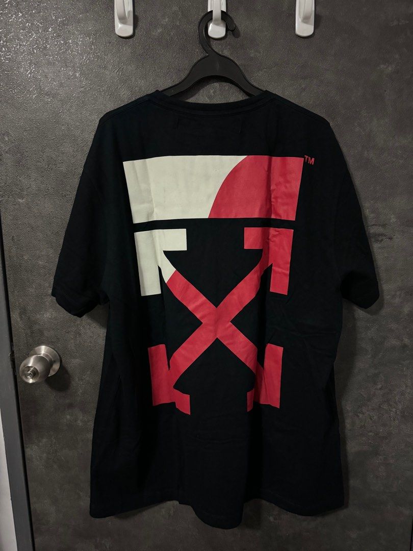 Off White Black Red Oversized Split Logo T Shirt Men s Fashion