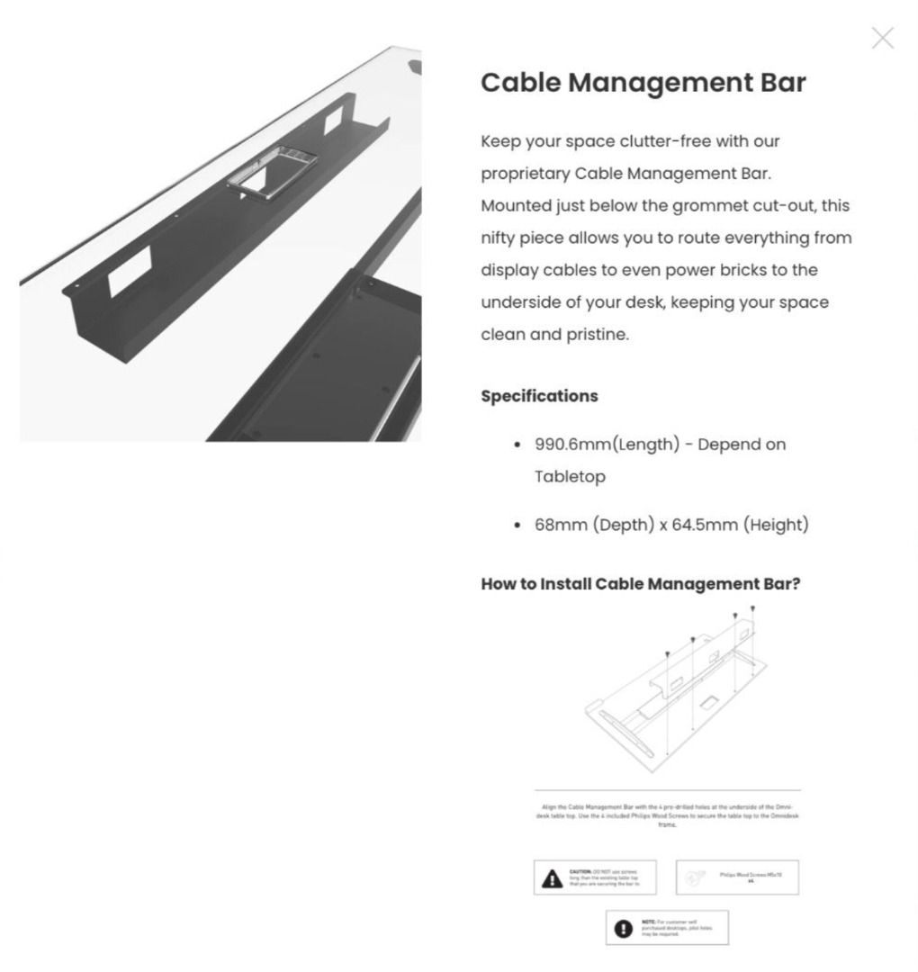 Omnidesk cable management bar, Computers & Tech, Parts & Accessories