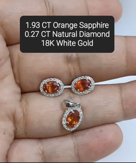 Orange Sapphire Diamond Set (Earrings and Pendant)